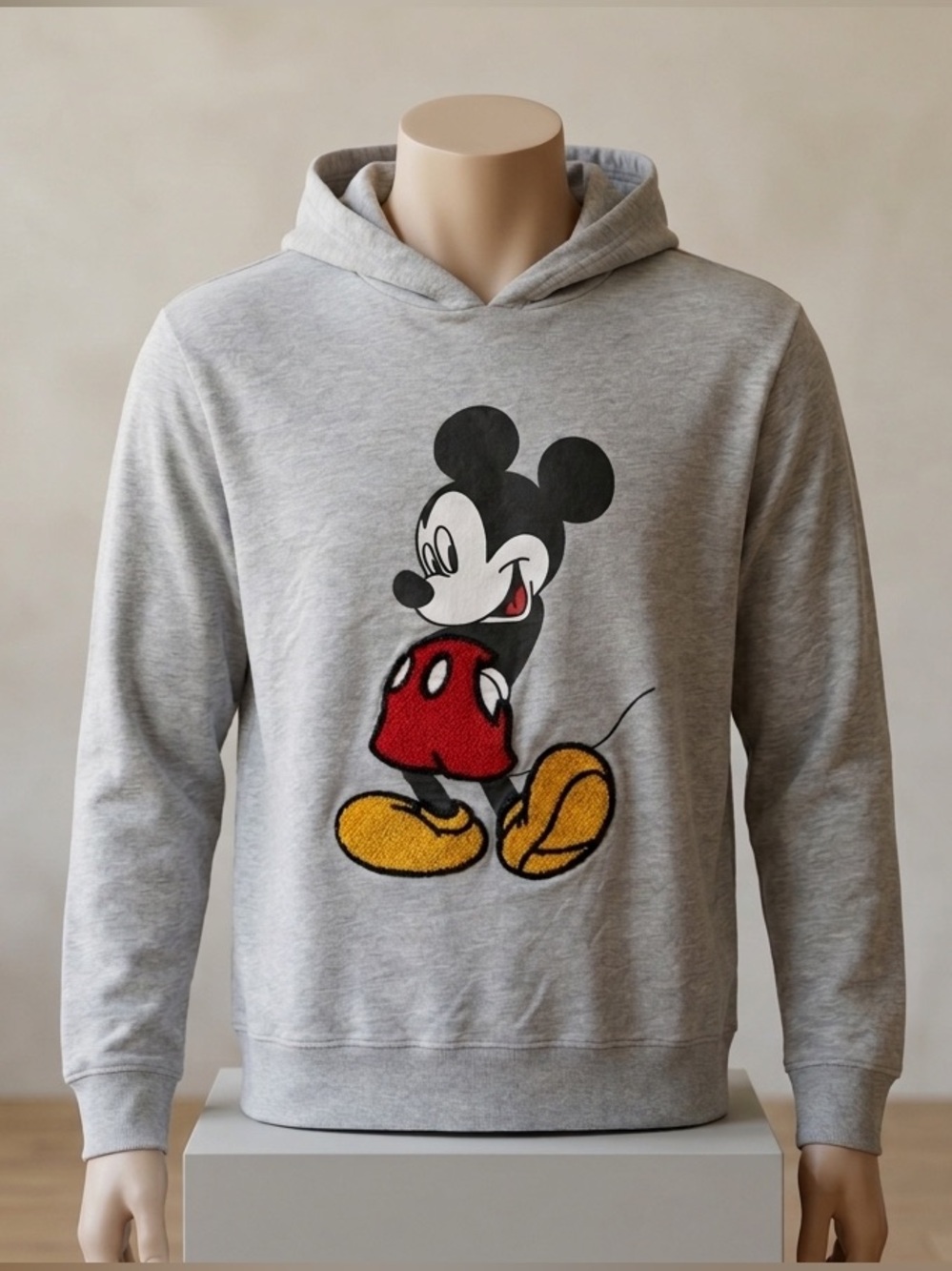Disney Mickey Mouse Chenille Patch Hoodie Grey Size L